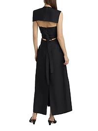 Audrey Silk-Wool Woven Faille Open-Back Maxi Dress