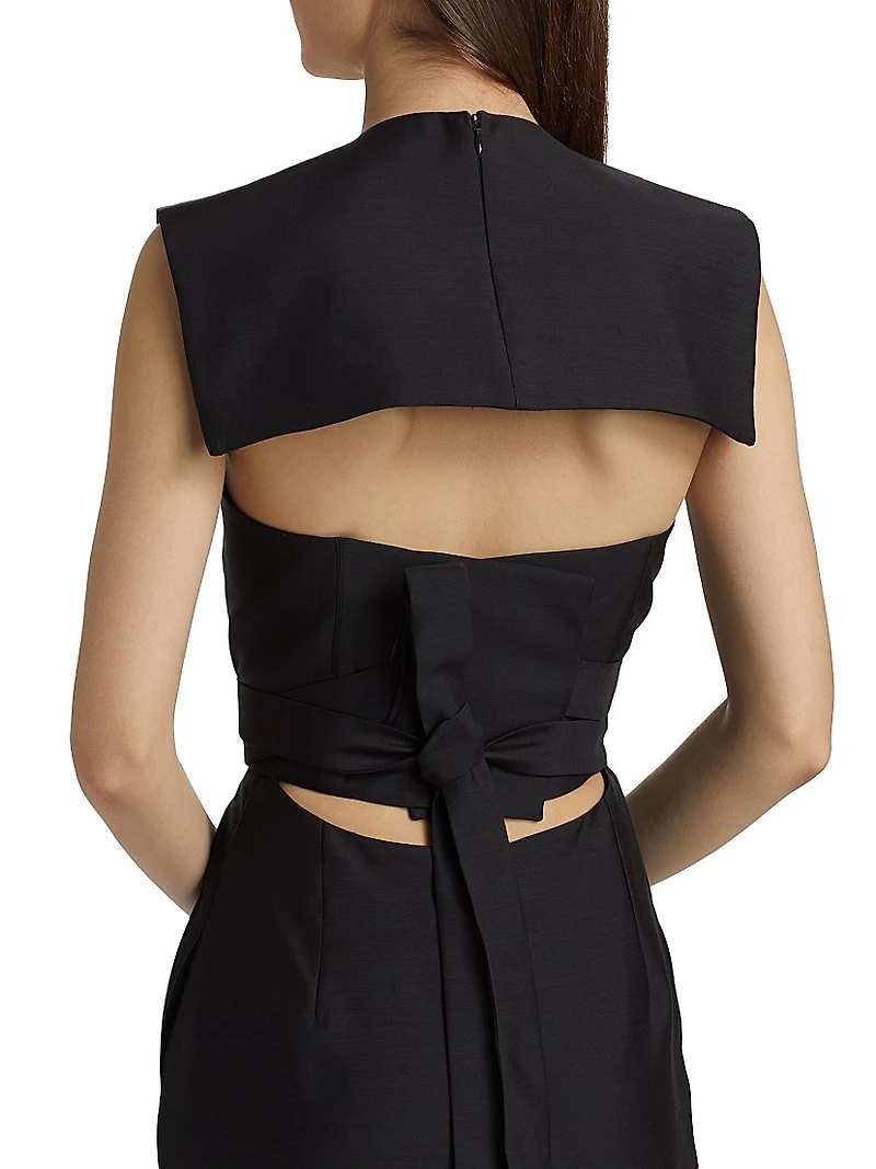 Audrey Silk-Wool Woven Faille Open-Back Maxi Dress