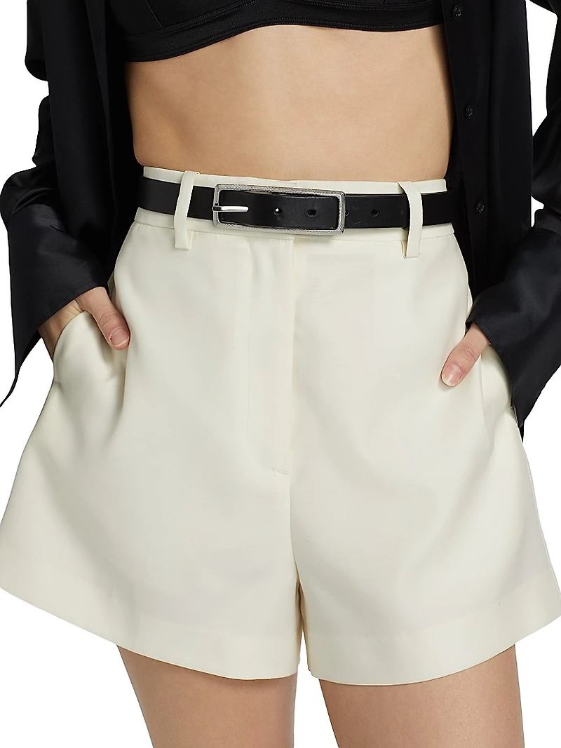 Pilar Silk & Wool Woven Faille High-Waisted Shorts