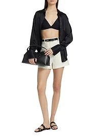 Pilar Silk & Wool Woven Faille High-Waisted Shorts