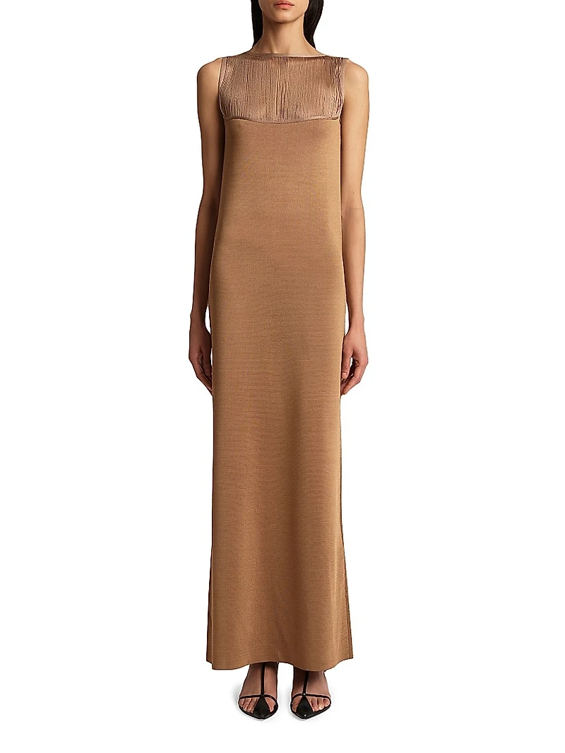 Ruslan Fringed Satin Sleeveless Maxi Dress