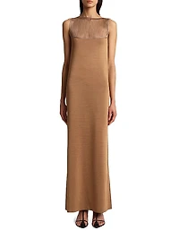 Ruslan Fringed Satin Sleeveless Maxi Dress