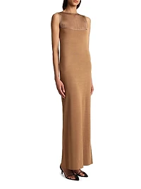 Ruslan Fringed Satin Sleeveless Maxi Dress