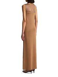 Ruslan Fringed Satin Sleeveless Maxi Dress