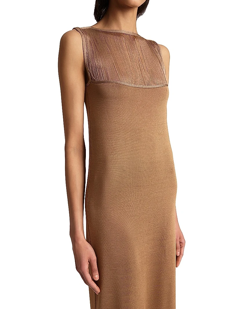 Ruslan Fringed Satin Sleeveless Maxi Dress