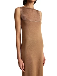 Ruslan Fringed Satin Sleeveless Maxi Dress