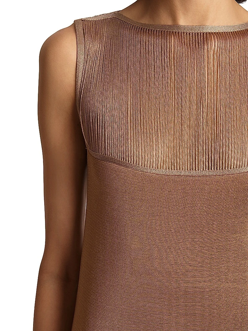 Ruslan Fringed Satin Sleeveless Maxi Dress