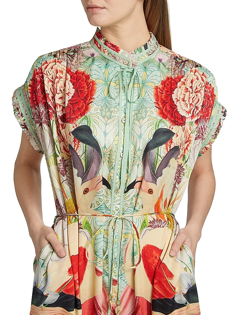 Valerie Flamingo Belted Midi Caftan