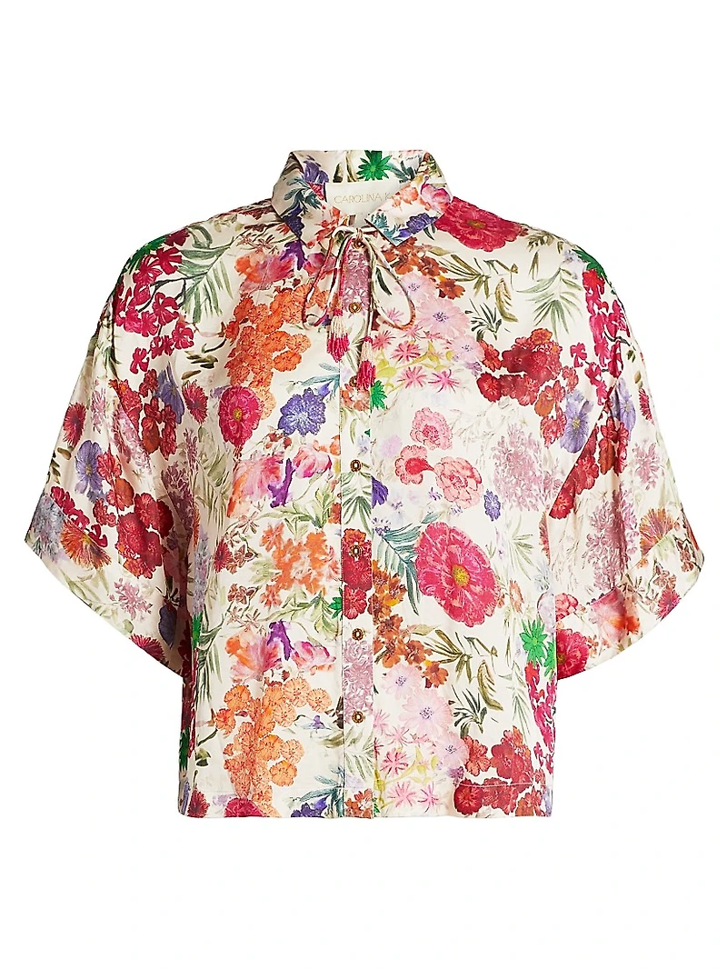 Floral Relaxed-Fit Button-Front Blouse