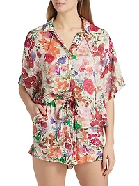 Floral Relaxed-Fit Button-Front Blouse