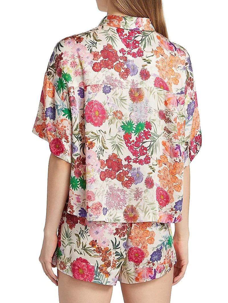 Floral Relaxed-Fit Button-Front Blouse
