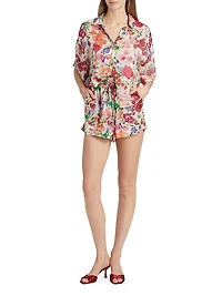 Floral Relaxed-Fit Button-Front Blouse