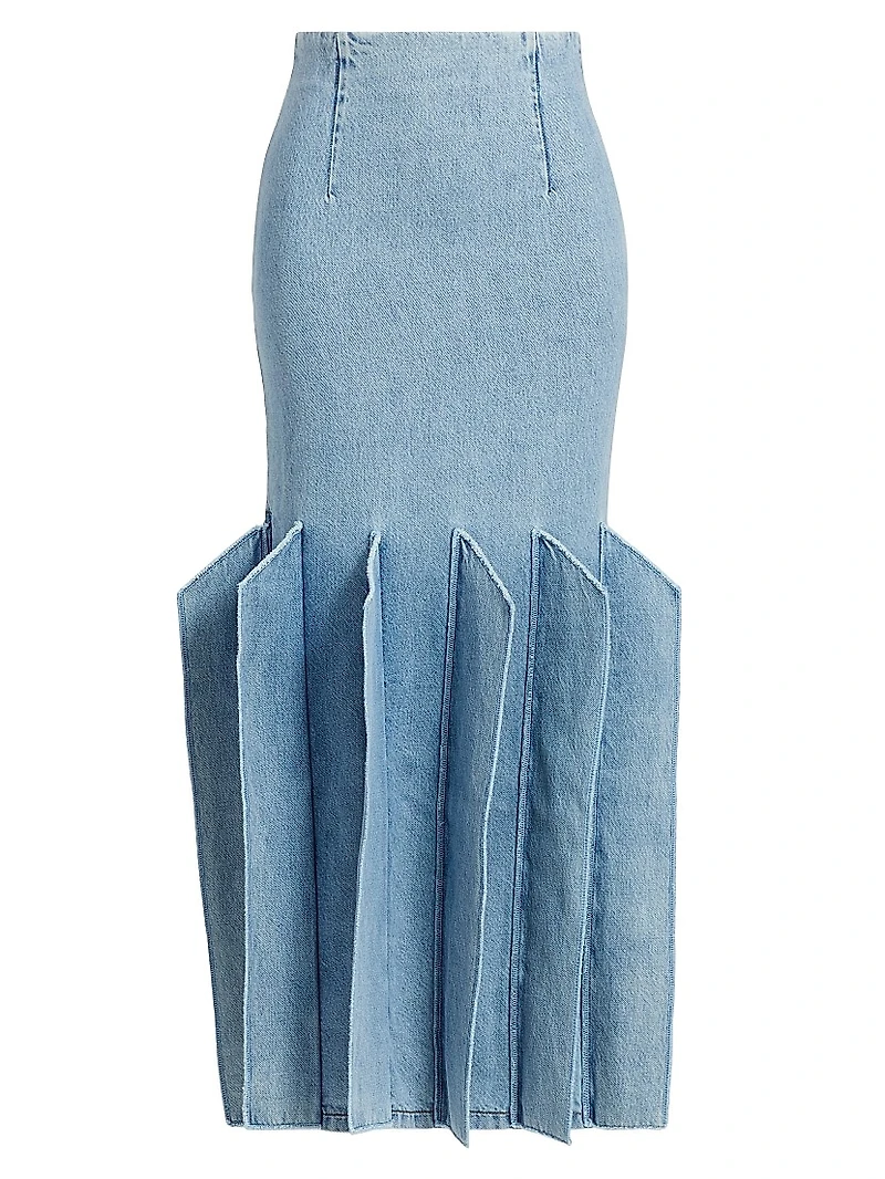 Denim Panelled Midi-Skirt
