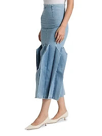Denim Panelled Midi-Skirt