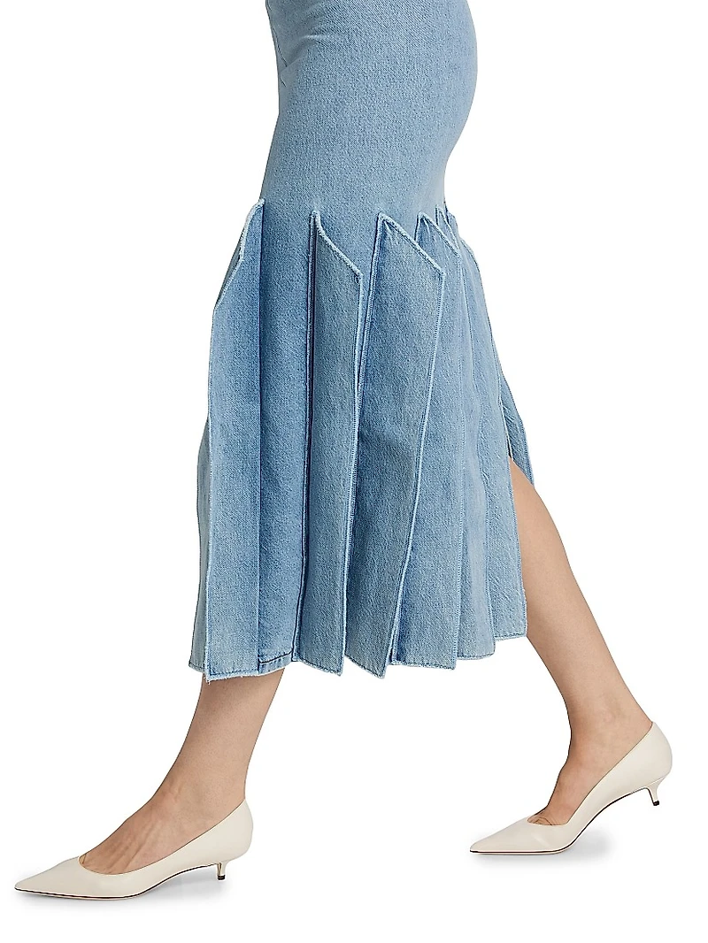 Denim Panelled Midi-Skirt