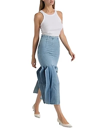 Denim Panelled Midi-Skirt