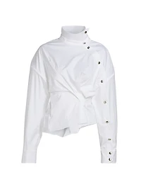 Asymmetric Collar Stretch Cotton Shirt