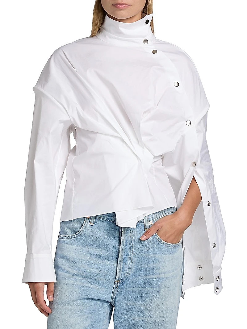 Asymmetric Collar Stretch Cotton Shirt