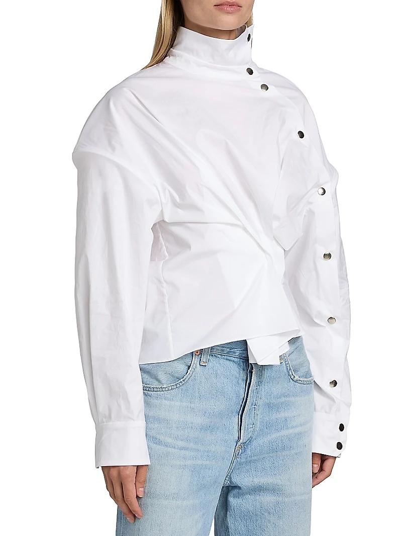 Asymmetric Collar Stretch Cotton Shirt