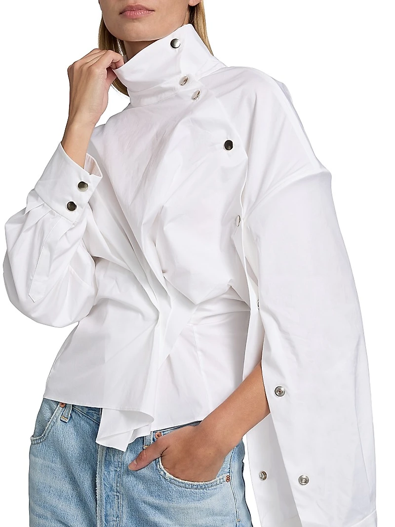 Asymmetric Collar Stretch Cotton Shirt