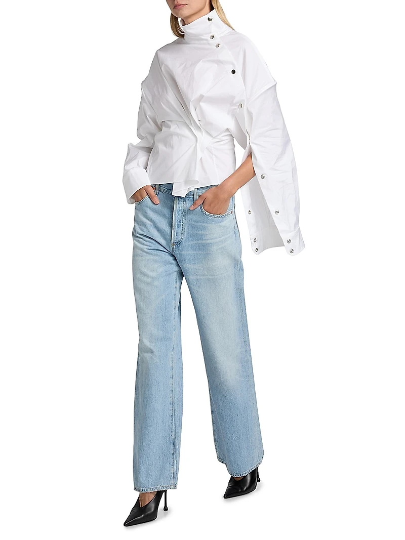 Asymmetric Collar Stretch Cotton Shirt