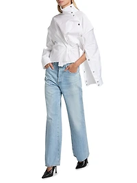 Asymmetric Collar Stretch Cotton Shirt