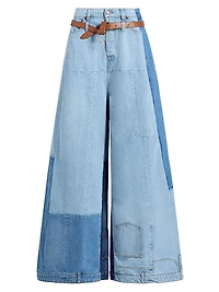 Patchwork Belted Wide-Leg Jeans