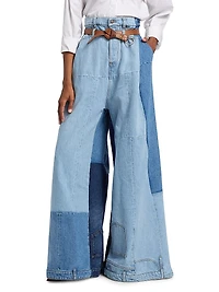Patchwork Belted Wide-Leg Jeans