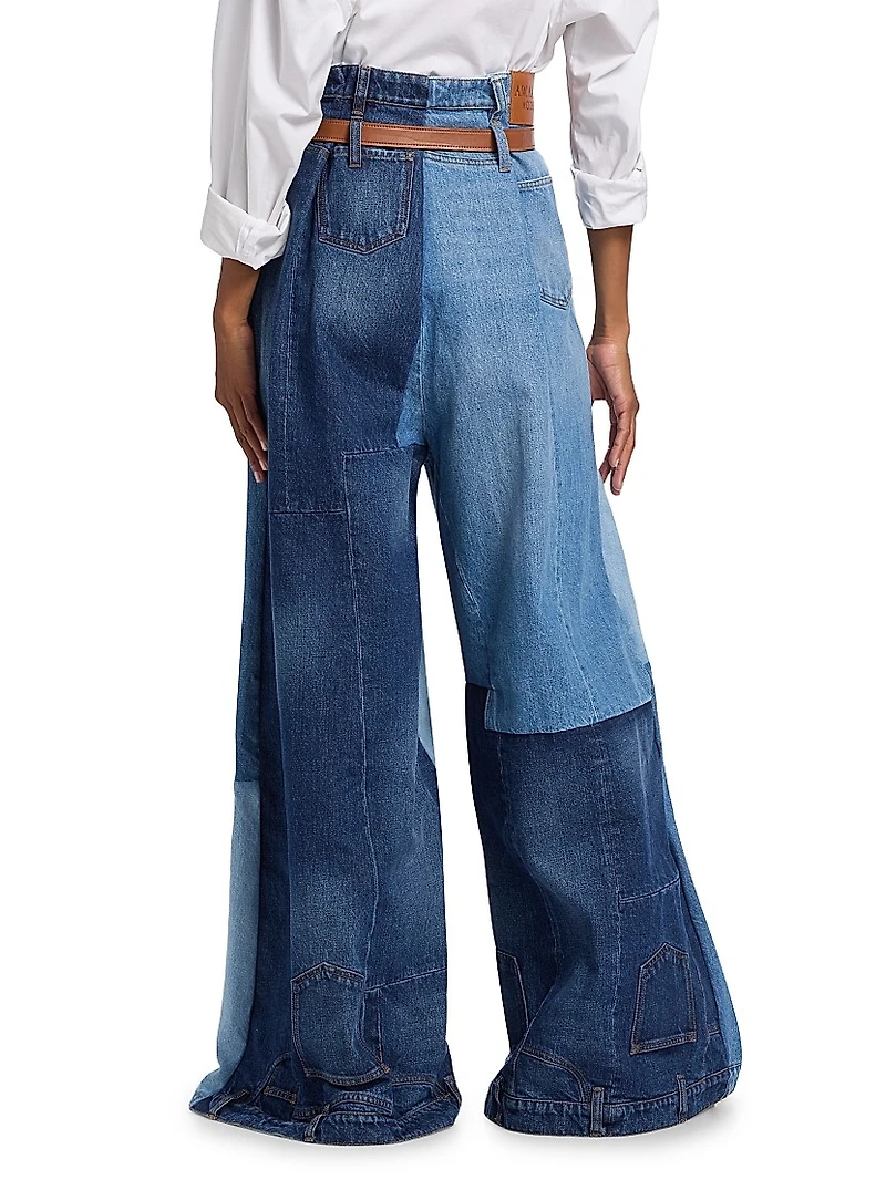 Patchwork Belted Wide-Leg Jeans