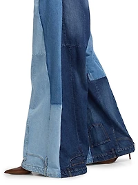 Patchwork Belted Wide-Leg Jeans