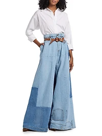 Patchwork Belted Wide-Leg Jeans