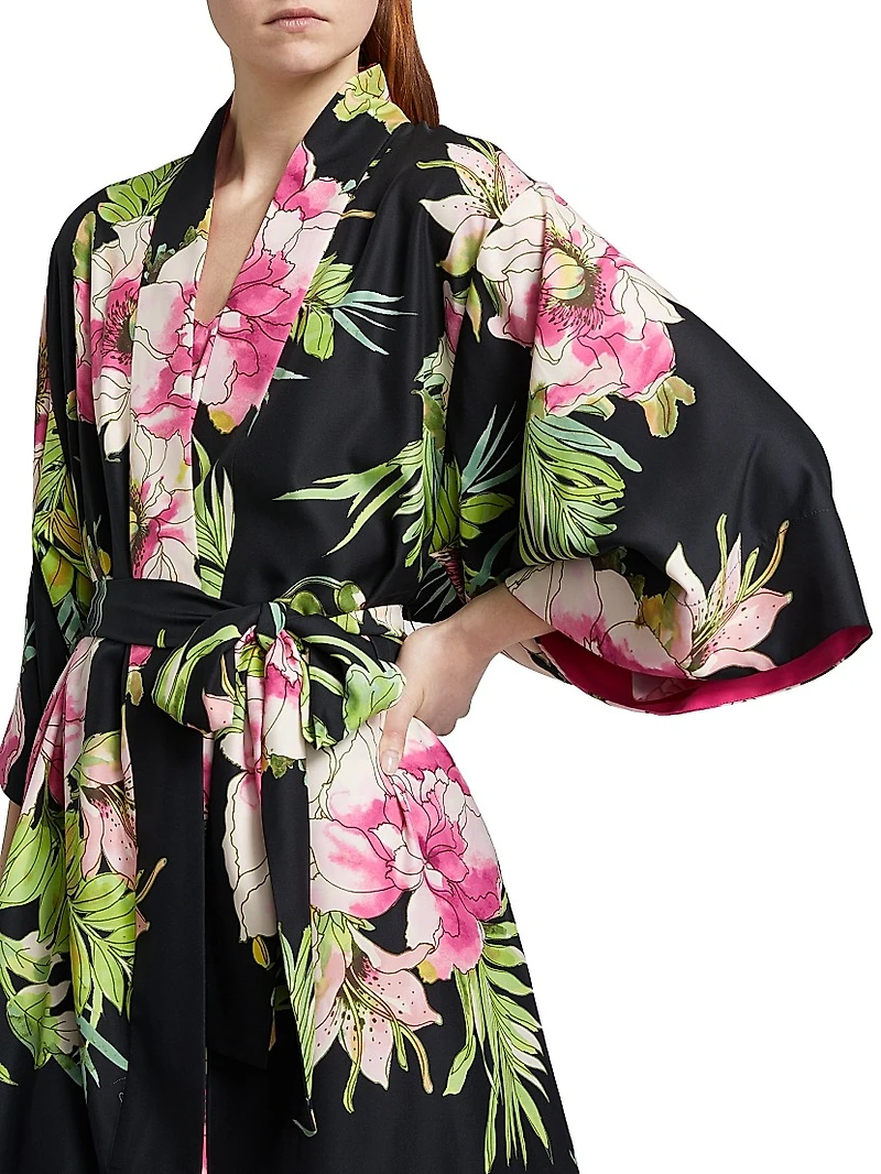 Sonomi Floral Charmeuse V-Neck Robe