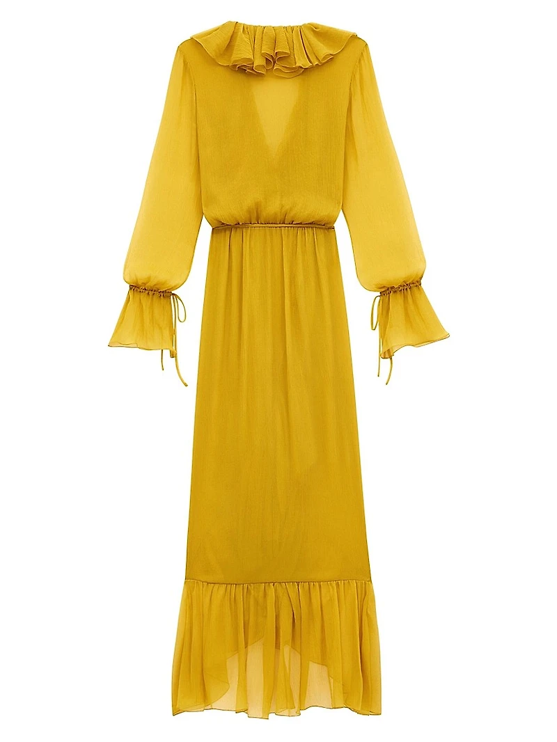 Ruffled Dress in Silk Crepon Muslin