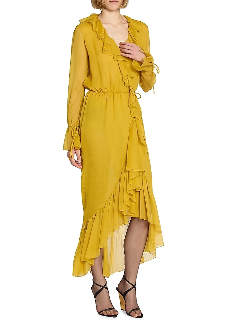 Ruffled Dress in Silk Crepon Muslin