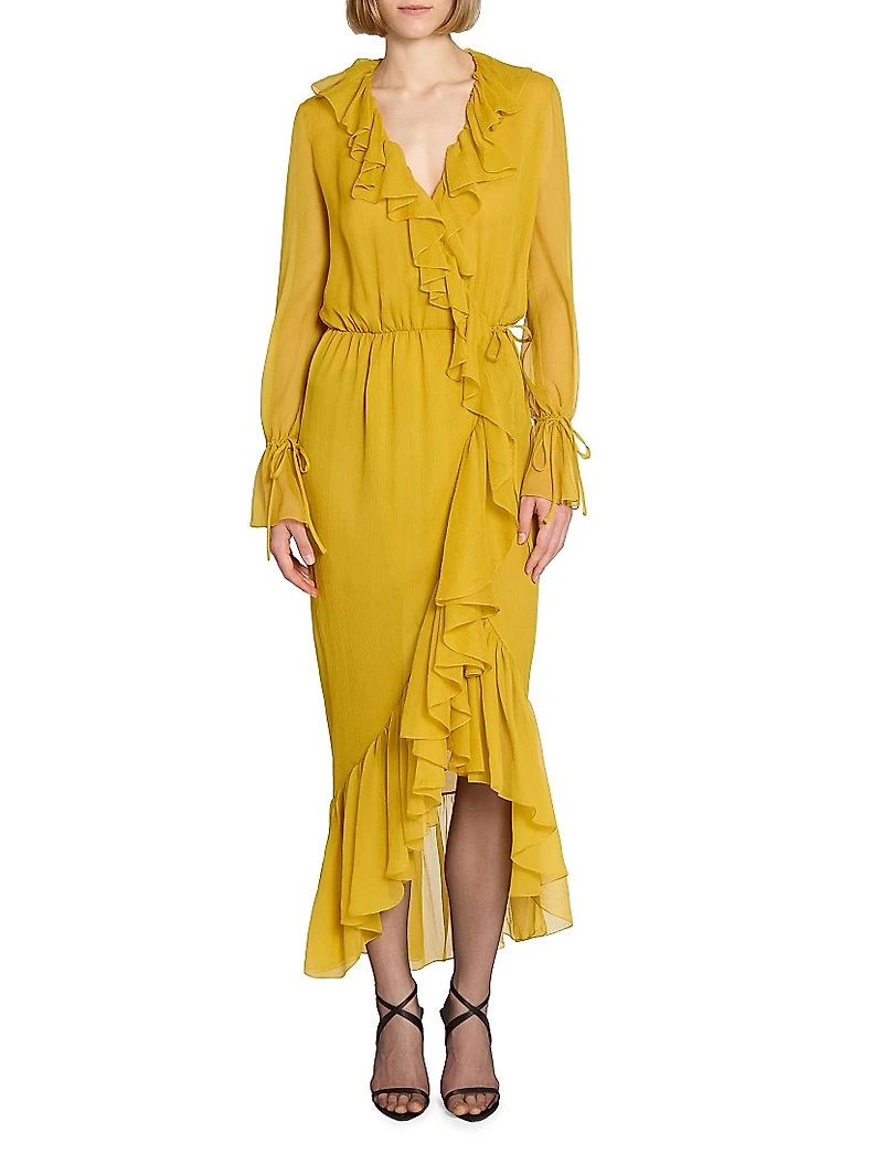 Ruffled Dress in Silk Crepon Muslin