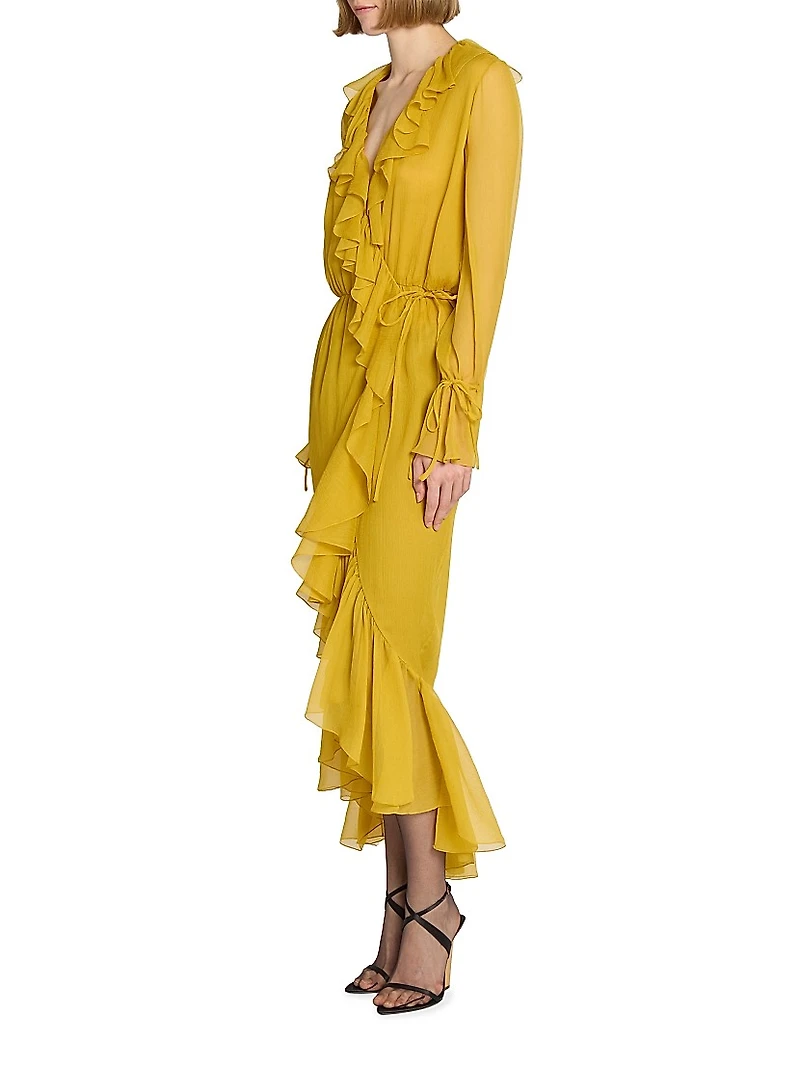 Ruffled Dress in Silk Crepon Muslin