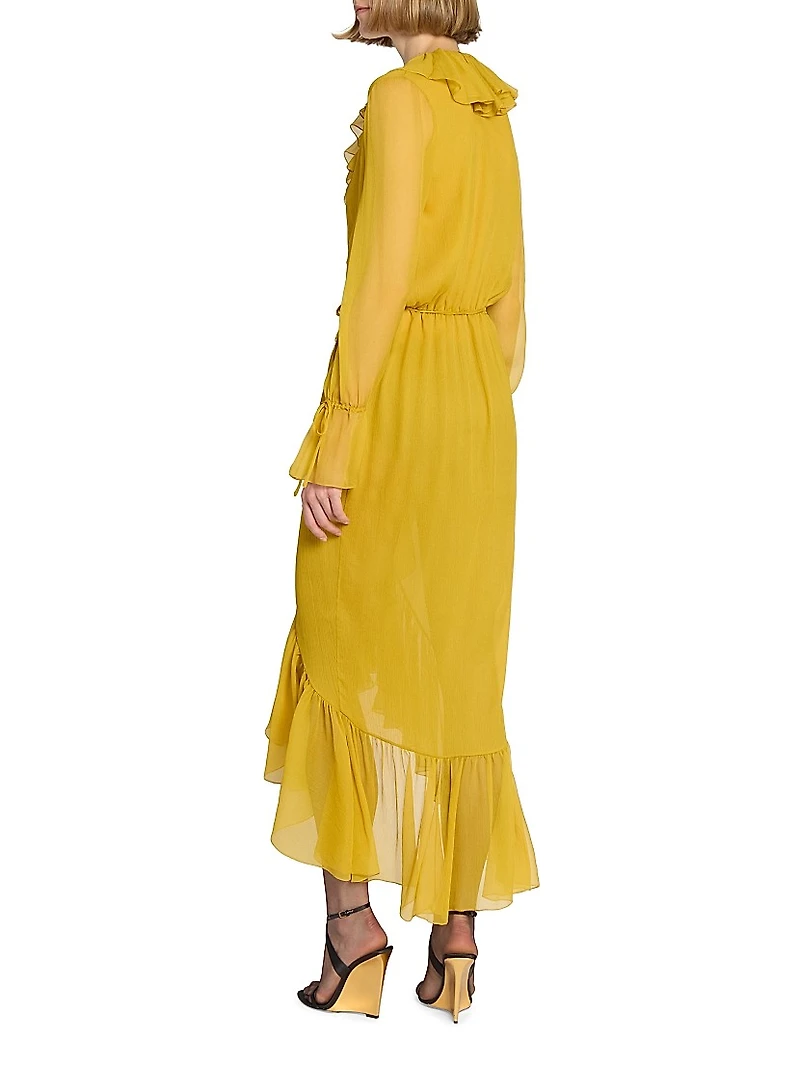 Ruffled Dress in Silk Crepon Muslin