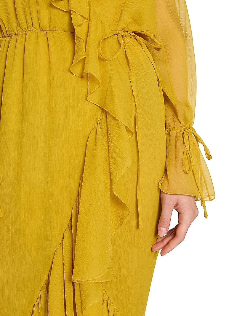 Ruffled Dress in Silk Crepon Muslin