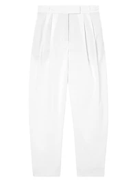 Pleated Cotton Barrel Trousers