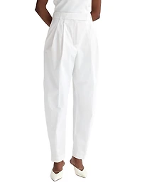 Pleated Cotton Barrel Trousers