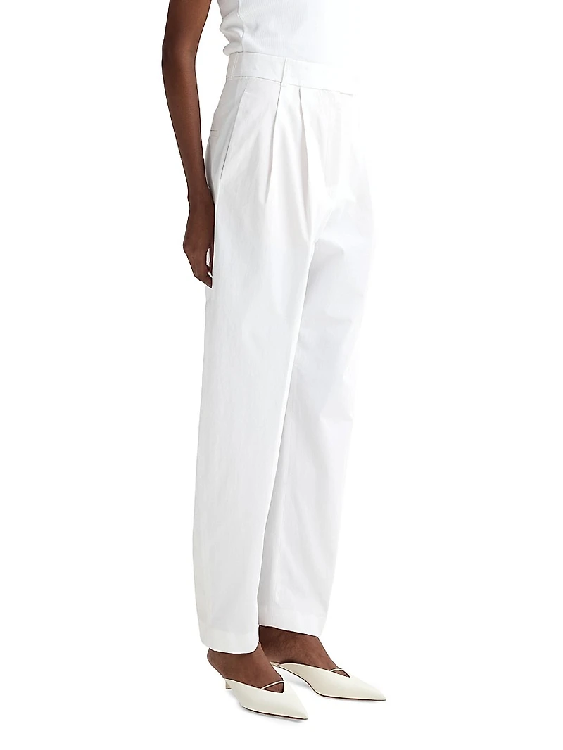 Pleated Cotton Barrel Trousers