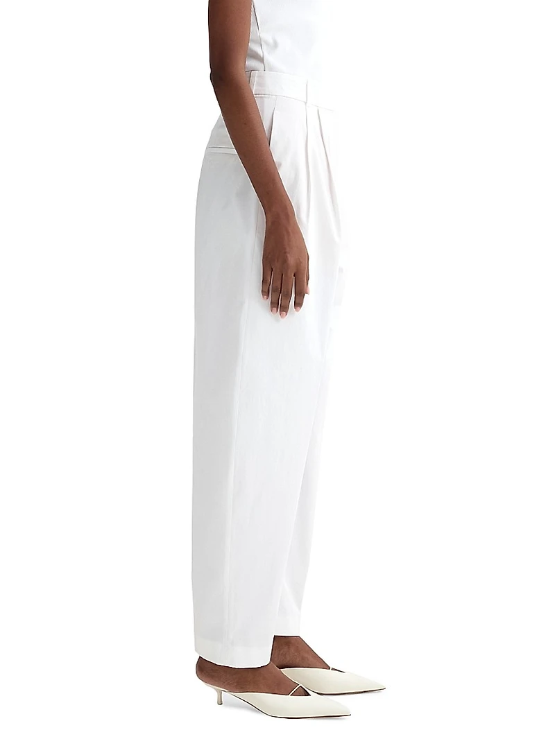 Pleated Cotton Barrel Trousers