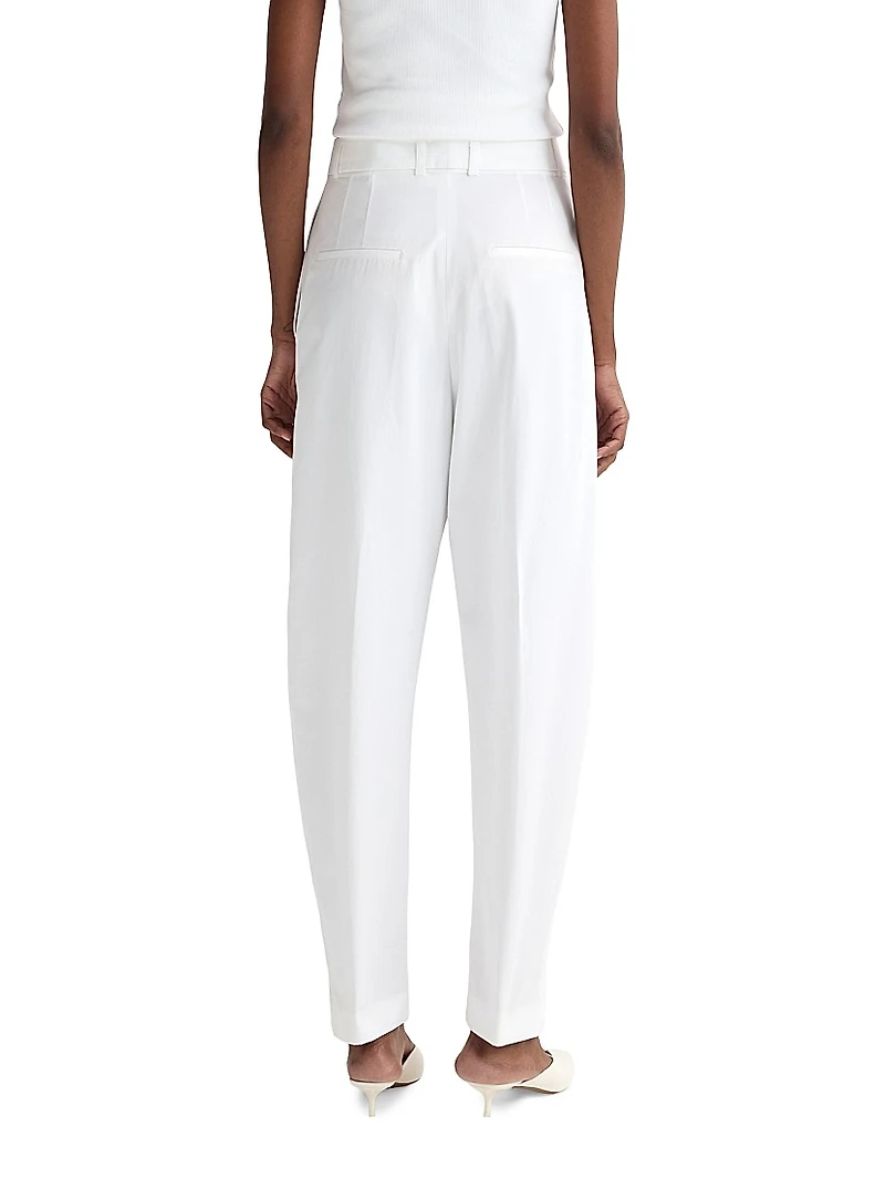Pleated Cotton Barrel Trousers
