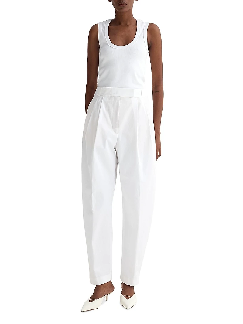 Pleated Cotton Barrel Trousers