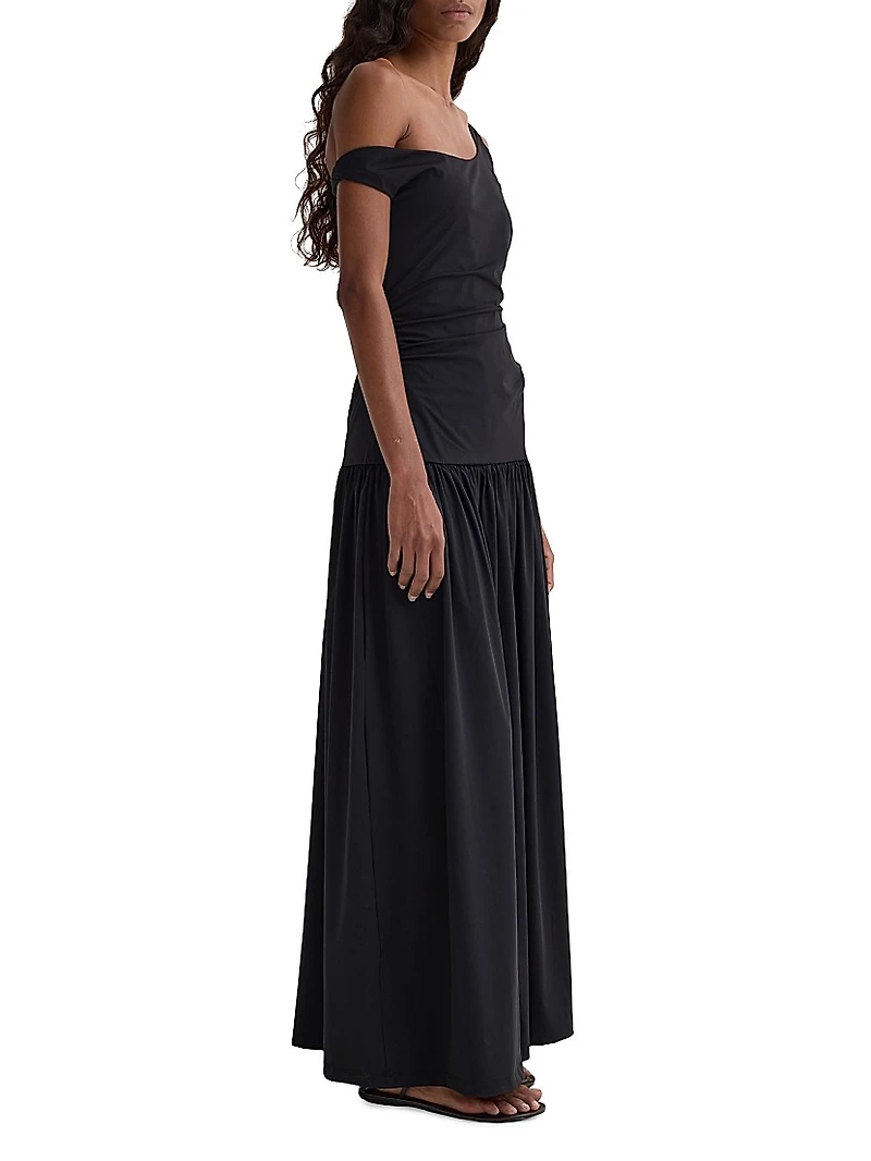 Off-Shoulder Light Scuba Maxi-Dress