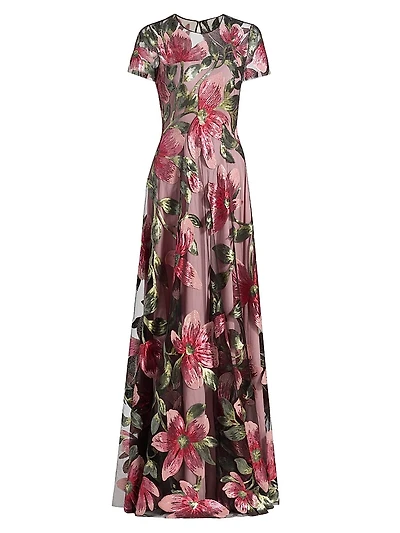 Sequined Floral Gown