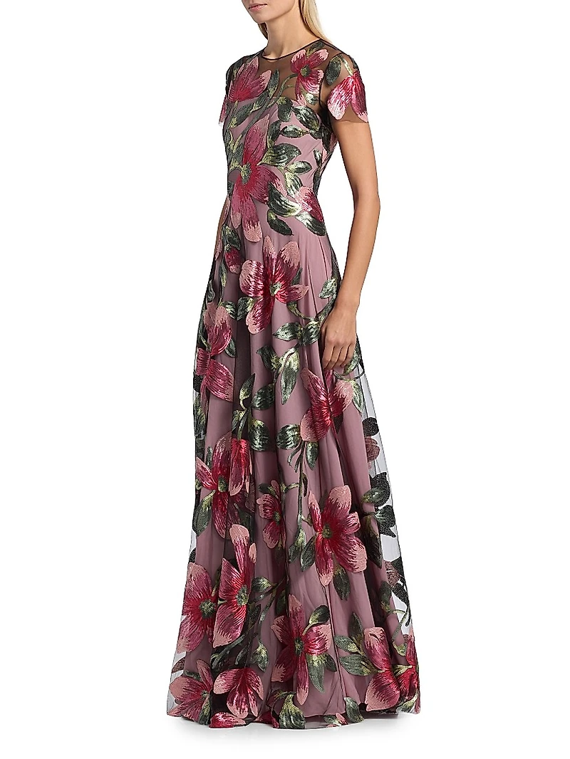 Sequined Floral Gown
