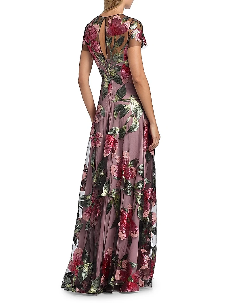 Sequined Floral Gown