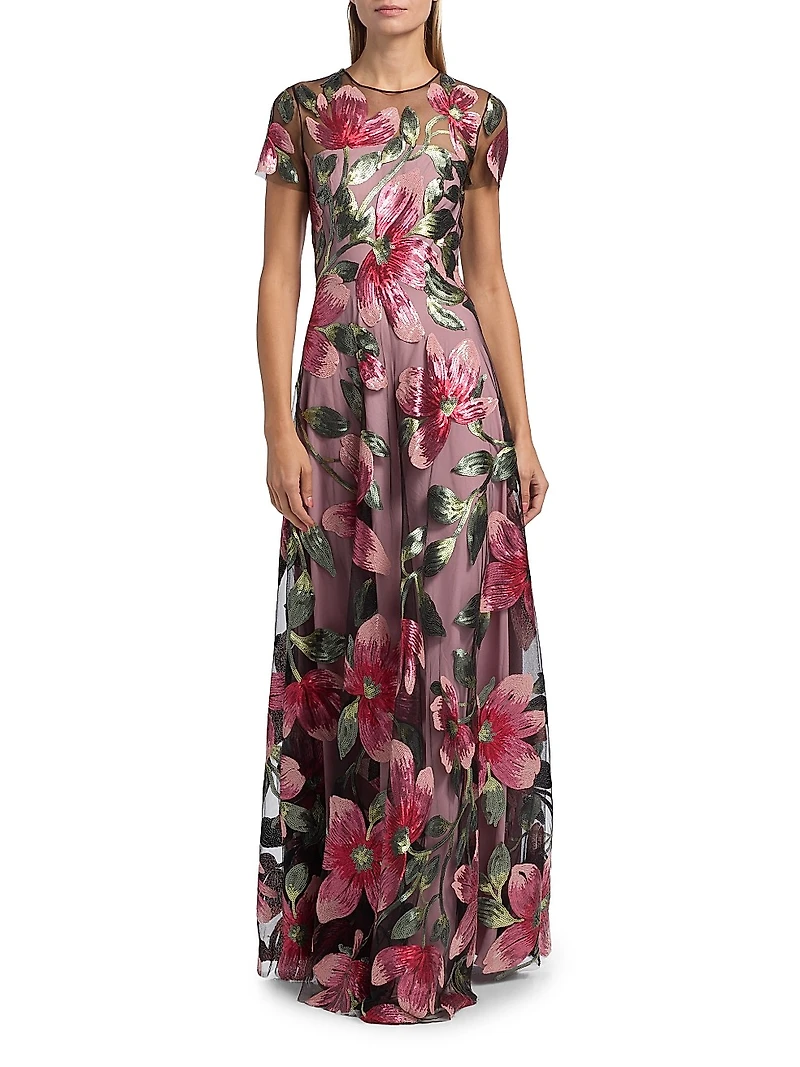 Sequined Floral Gown