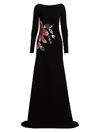 Sequined Floral Appliquè Long-Sleeve Gown